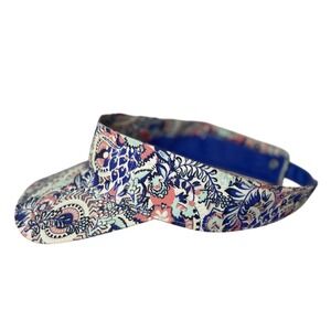 Talbots Visor Sun Hat Tropical Floral Print Blue Pink White Adjustable